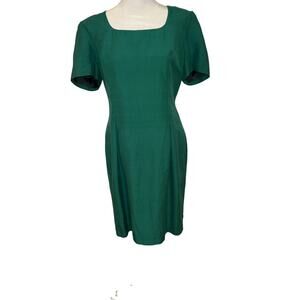 Vintage emerald, green, Spencer Jeremy short-sleeved midi dress 100% Silk Sz 10